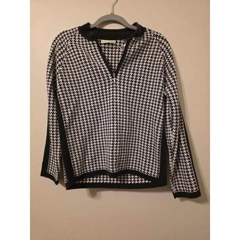 🖤 Fairway & Greene Black & White Houndstooth Quarter-Zip Sweater M